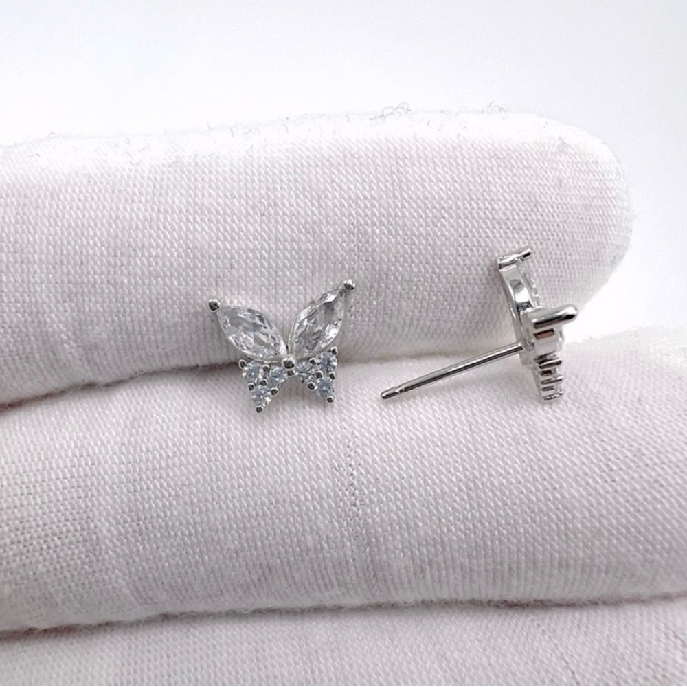 .925 Sterling Silver Butterfly Cz Earrings - Picture 2 of 11